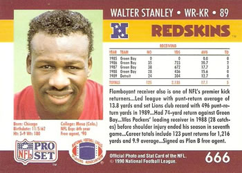 1990 Pro Set #666 Walter Stanley Back