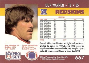 1990 Pro Set #667 Don Warren Back