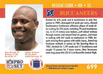 1990 Pro Set #699 Reggie Cobb Back