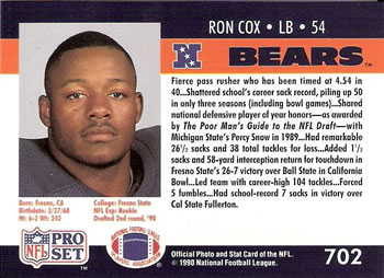 1990 Pro Set #702 Ron Cox Back