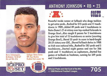 1990 Pro Set #705 Anthony Johnson Back