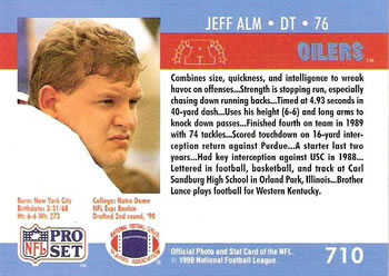 1990 Pro Set #710 Jeff Alm Back