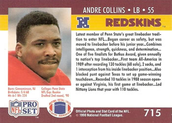 1990 Pro Set #715 Andre Collins Back