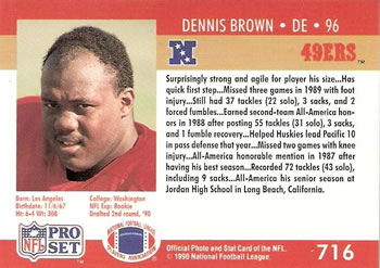 1990 Pro Set #716 Dennis Brown Back