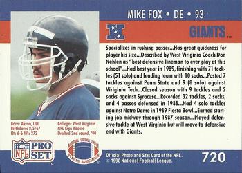 1990 Pro Set #720 Mike Fox Back