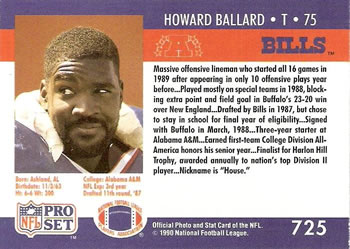 1990 Pro Set #725 Howard Ballard Back