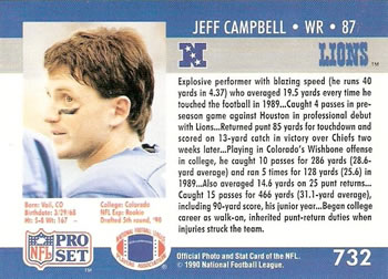 1990 Pro Set #732 Jeff Campbell Back