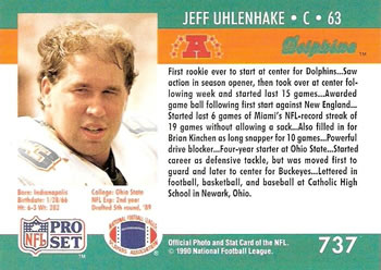 1990 Pro Set #737 Jeff Uhlenhake Back