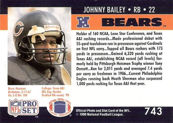1990 Pro Set #743 Johnny Bailey Back