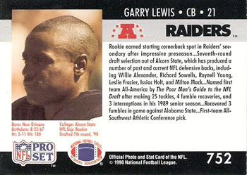 1990 Pro Set #752 Garry Lewis Back