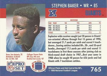 1990 Pro Set #765 Stephen Baker Back