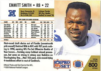 1990 Pro Set #800 Offense Emmitt Smith Back