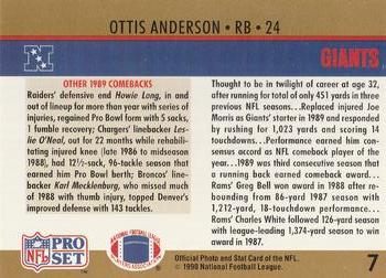 1990 Pro Set #7 Ottis Anderson Back