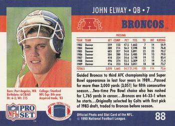 1990 Pro Set #88 John Elway Back
