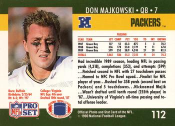 1990 Pro Set #112 Don Majkowski Back