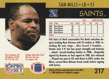 1990 Pro Set #217 Sam Mills Back