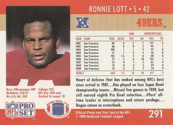 1990 Pro Set #291 Ronnie Lott Back