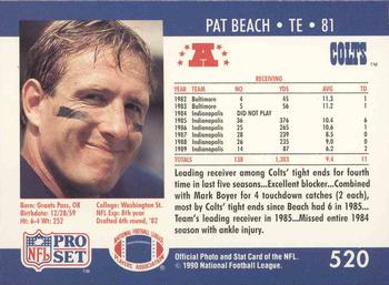 1990 Pro Set #520 Pat Beach Back