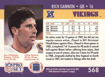 1990 Pro Set #568 Rich Gannon Back