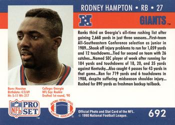 1990 Pro Set #692 Rodney Hampton Back