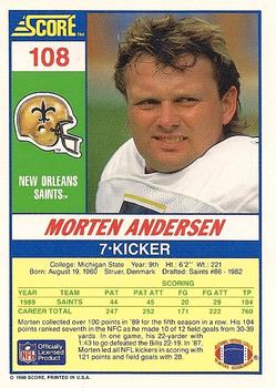 1990 Score #108 Morten Andersen Back