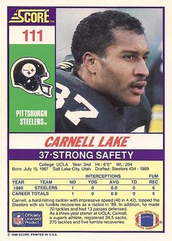 1990 Score #111 Carnell Lake Back