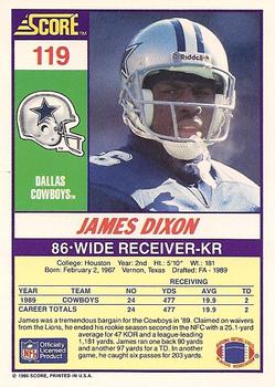 1990 Score #119 James Dixon Back