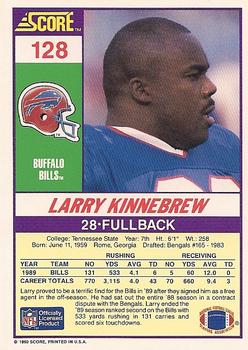 1990 Score #128 Larry Kinnebrew Back