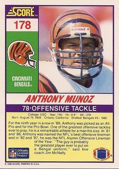 1990 Score #178 Anthony Munoz Back