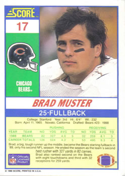 1990 Score #17 Brad Muster Back
