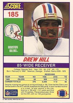 1990 Score #185 Drew Hill Back