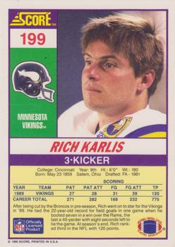1990 Score #199 Rich Karlis Back