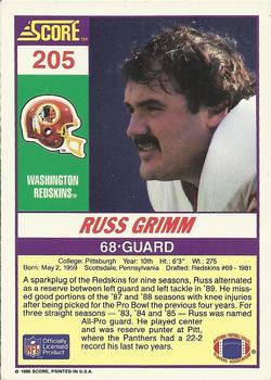 1990 Score #205 Russ Grimm Back