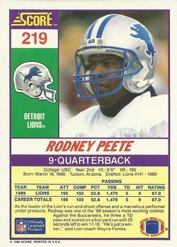 1990 Score #219 Rodney Peete Back