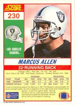 1990 Score #230 Marcus Allen Back