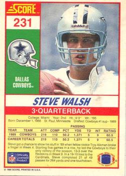 1990 Score #231 Steve Walsh Back