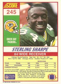 1990 Score #245 Sterling Sharpe Back