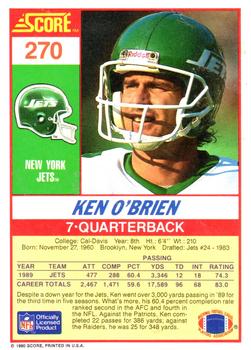 1990 Score #270 Ken O'Brien Back