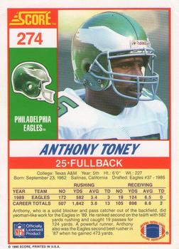 1990 Score #274 Anthony Toney Back