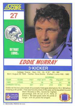 1990 Score #27 Eddie Murray Back