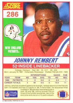 1990 Score #286 Johnny Rembert Back