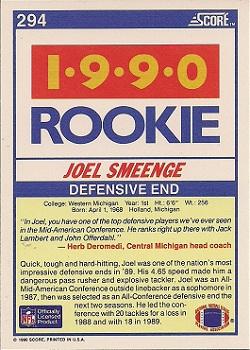 1990 Score #294 Joel Smeenge Back
