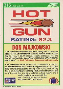1990 Score #315 Don Majkowski Back