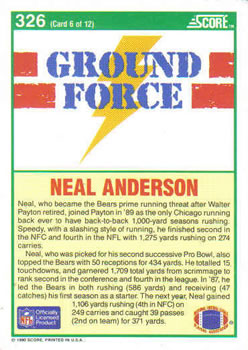 1990 Score #326 Neal Anderson Back