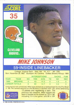 1990 Score #35 Mike Johnson Back