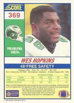 1990 Score #369 Wes Hopkins Back