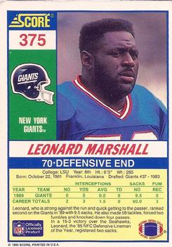 1990 Score #375 Leonard Marshall Back