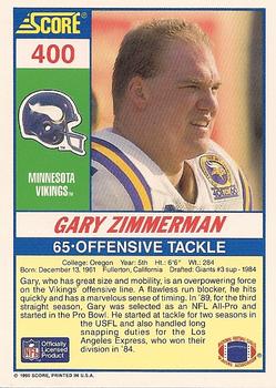 1990 Score #400 Gary Zimmerman Back