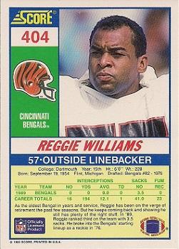 1990 Score #404 Reggie Williams Back