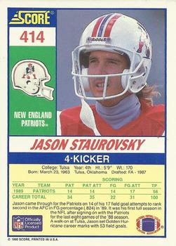 1990 Score #414 Jason Staurovsky Back